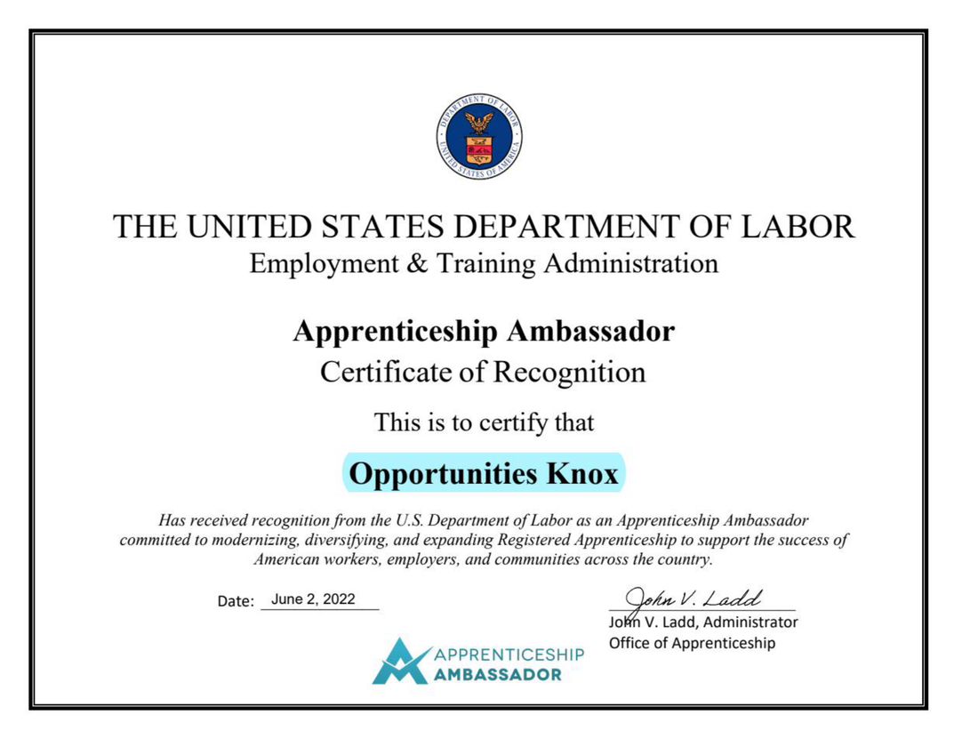 Apprenticeship Ambassador Certificate of Recognition