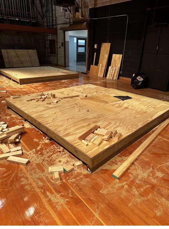 Squaring and sheathing the platforms before the walls go up.